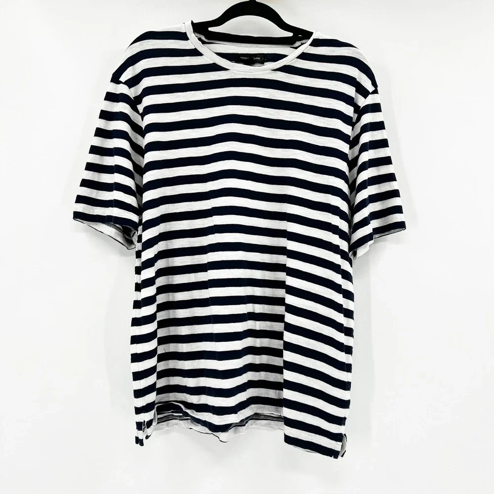 Treasure & Bond Navy Blue White Striped Cotton Crewneck T-Shirt Large